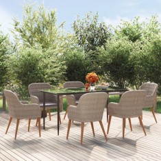 vidaXL Set de masă pentru grădină, 7 piese, cu perne, maro 3156731