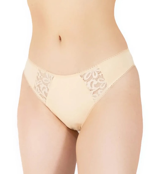 Chilot Clasic Bumbac și Elastan, Detalii Elegante de Dantelă - C1517 - S - Bej