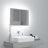 vidaXL Dulap Baie cu Oglindă &amp; LED Gri Sonoma 60x12x45 cm, Lemn Compozit, Montaj pe Perete