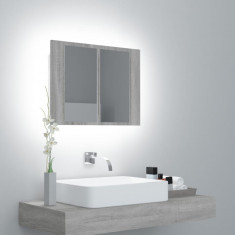 Dulap cu oglinda & LED gri sonoma 60x12x45 cm lemn compozit GartenMobel Dekor