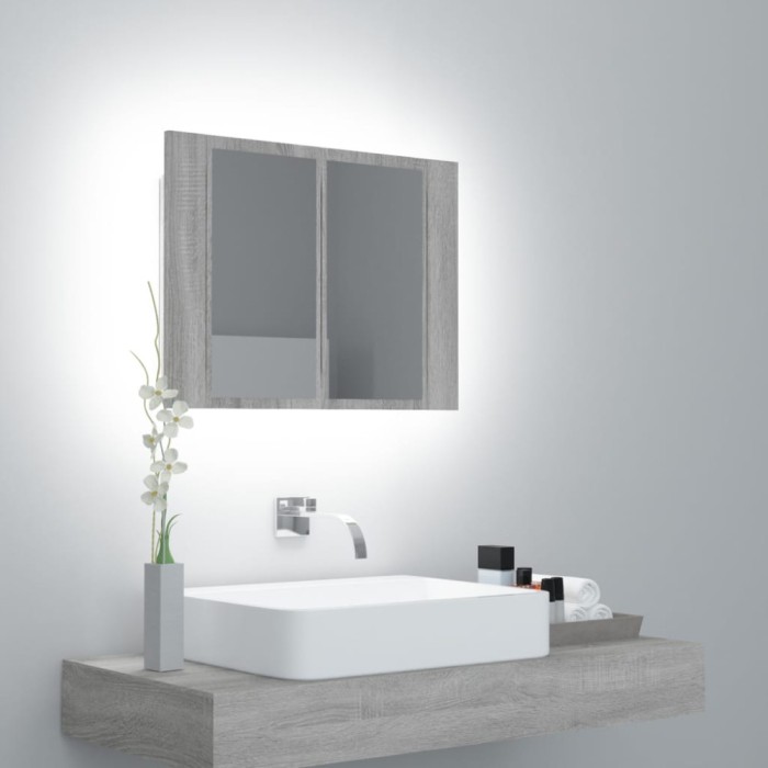 vidaXL Dulap cu oglindă &amp; LED gri sonoma 60x12x45 cm lemn compozit 822842