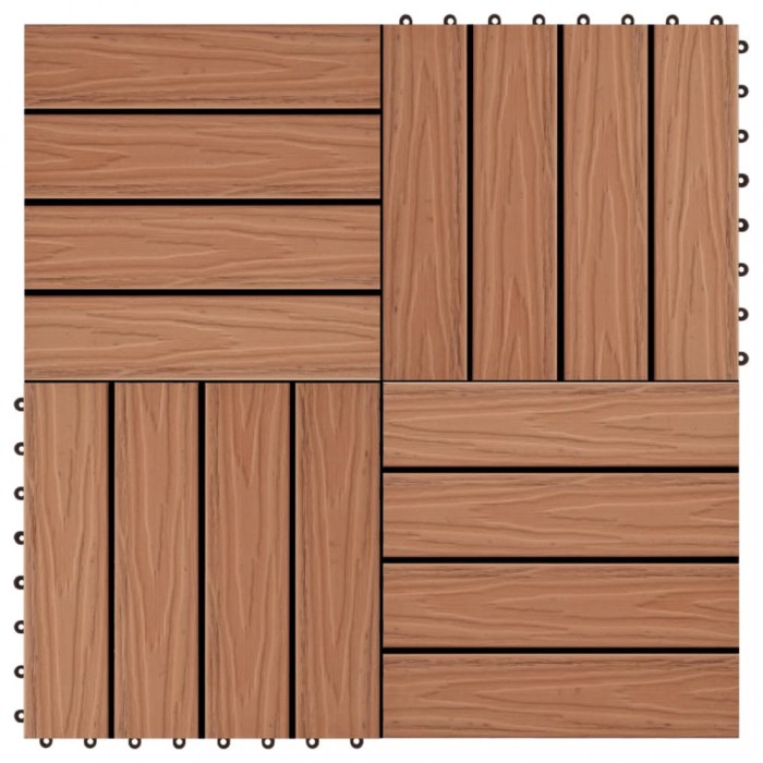 vidaXL Plăci podea &icirc;n relief WPC, 11 buc, 30x30 cm, 1 mp, maro deschis