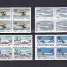 ROMANIA 1994 LP 1350 - 50 ANI AVIATIA CIVILA OACI BLOCURI DE 4 TIMBRE MNH