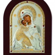Fecioara Maria si Pruncul Foita de Argint 925 Maica lui Vladimir 4x6cm COD: 783