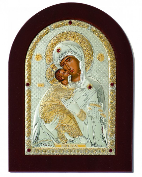 Fecioara Maria si Pruncul Foita de Argint 925 Maica lui Vladimir 4x6cm COD: 783