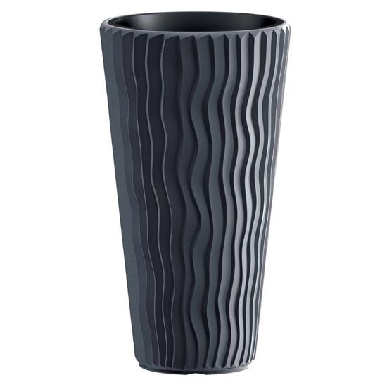Ghiveci decorativ de flori, rotund, inalt, antracit, 11/37 L, 34.9x62 cm, Sandy Slim, Prosperplast