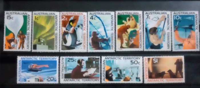 Teritoriile Antarctice Australiane 1966, Cercetări &icirc;n Antarctica, elicopter,pinguini serie 11v neștampilată