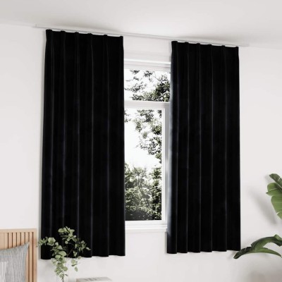 Draperii opace cu c&amp;acirc;rlige, 2 buc., negru, 140x175 cm, catifea foto