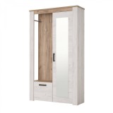 Cuier hol IMK cu 7 agatatori, oglinda, dulap si comoda, stejar alb + stejar gri, 1140 x 365 x 1950 mm