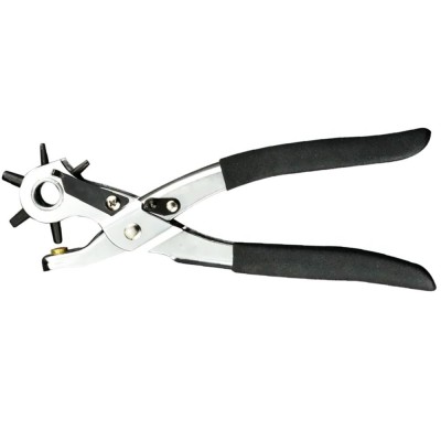 Cleste perforator pivotant Pufo cu 6 capete pentru gaurit curele, negru foto