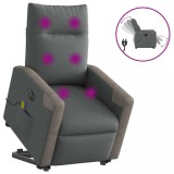 VidaXL Fotoliu electric masaj rabatabil cu ridicare, gri &icirc;nchis textil