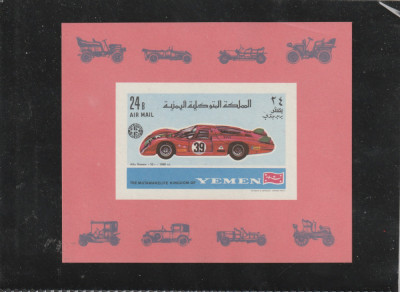 Yemen 1969-Sport,Automobilism,Alfa-Romeo,colita nedantelata,MNH,Mi.Bl.147A foto