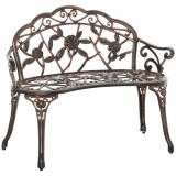 Outsunny Bancă de grădină 2 locuri din metal, bancă &icirc;n stil retro, bancă de parc cu model floral 100 x 54 x 78 cm, Bronz | Aosom Romania