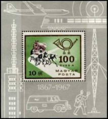 Ungaria 1967 - 100 de ani posta, colita neuzata