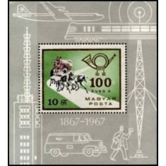 Ungaria 1967 - 100 de ani posta, colita neuzata