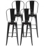 HOMCOM Set 4 Scaune Metalice Rezistente pentru Dining și Bucătărie Design Modern 44x53x116 cm Negru | Aosom Romania