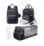 Rucsac Multifunctional 3-in-1 pentru Mamici si Tatici, Model Extensibil cu Patut Pliabil, Impermeabil, Port USB si 13 Compartimente Organizatoare