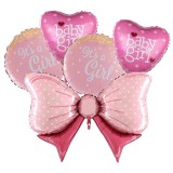 Cumpara ieftin Set 5 Baloane Folie It&#039;s a Girl Baby Girl Roz, 45-80cm, Ropet - Decoratiuni Anunt Nastere Fetita, Baloane Inimioara Fluturas