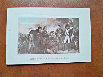Napoleon Bonaparte in fata Madridului, reproducere tip carte postala, dupa un tablou de la Versailles foto