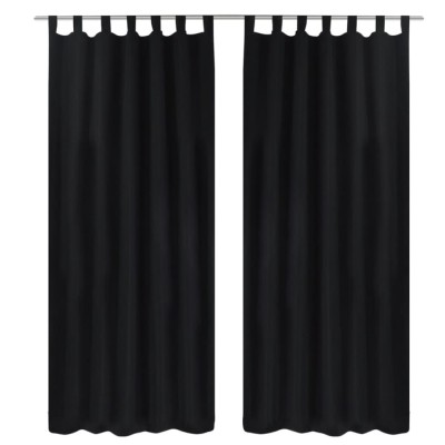 Draperii micro-satin cu bride, 2 buc, 140 x 175 cm, negru foto