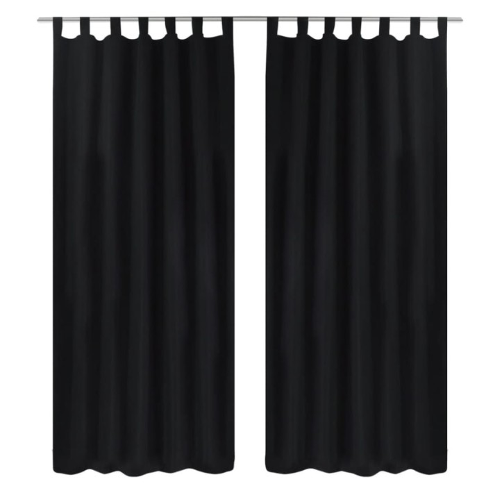 Draperii micro-satin cu bride, 2 buc, 140 x 175 cm, negru