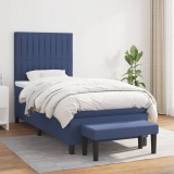 VidaXL Pat box spring cu saltea, albastru, 90x190 cm, textil