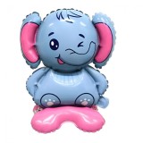 Balon din folie metalizata, flippy, figurine anim&Auml;lu&Egrave;e, model elefant, 43x58cm, ambalaj individual, pai inclus, umflare cu aer sau heliu, multicolor