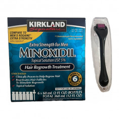 Minoxidil Kirkland 5% + Dermaroller, 6 luni aplicare, Tratament pentru barba si scalp 0.5 mm