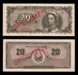 Romania- 20 lei 1950 specimen