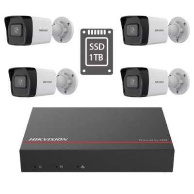 Kit supraveghere video Hikvision 4 Camere IP PoE, 4MP, IR 30m, 2.8mm, NVR PoE, SSD 1TB SafetyGuard Surveillance foto