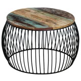 Măsuță cafea vidaXL lemn masiv reciclat, 68x37 cm, rotundă, stil vintage, maro