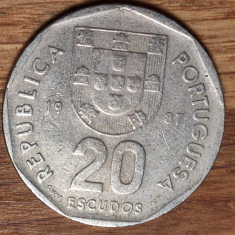 Portugalia - moneda de colectie - 20 escudos 1987 - busola nautica - frumoasa !