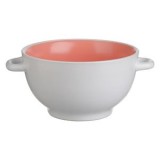Bol ceramic cu manere pentru supa, 700 ml, alb si corai, CMCLASS