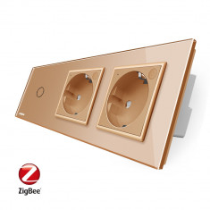 Intrerupator LIVOLO simplu ZigBee cu touch si 2 prize din sticla ZigBee, Control de pe telefon SafetyGuard Surveillance foto