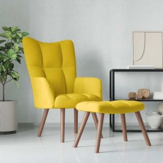 vidaXL Scaun de relaxare cu taburet, galben muștar, catifea 328069