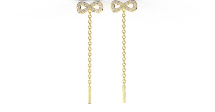 Cercei cu fir 14K , model infinit cu pietre