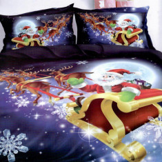 Lenjerie de pat matrimonial cu 4 huse de perna cu mix dimensiuni, Santa`s Elf, bumbac mercerizat, multicolor