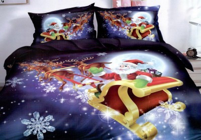 Lenjerie de pat matrimonial cu 4 huse de perna cu mix dimensiuni, Santa`s Elf, bumbac mercerizat, multicolor foto