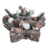 Suport Decorativ Stea Craciun din Lemn cu Globuri Argintii, CMCLASS