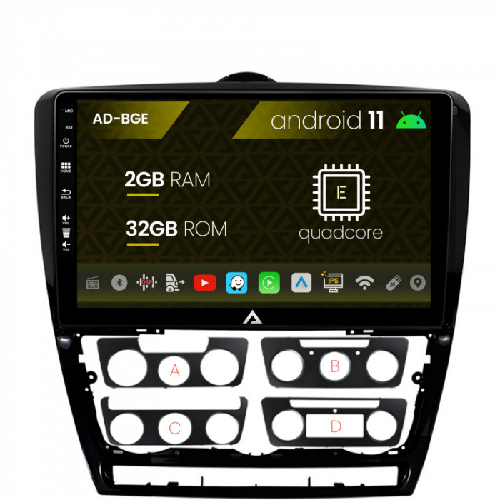 Navigatie Skoda Octavia 2, Android 11, E-Quadcore 2GB RAM + 32GB ROM, 10.1 Inch - AD-BGE10002+AD-BGRKIT048v2