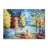 Tablou pictat manual, O seara magica in doi, stilizat, 70x50cm ulei pe panza in cutit, efect 3D