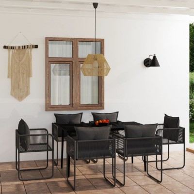 vidaXL Set de servit masa pentru grădină, 7 piese, negru foto