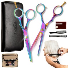 Set profesional de piepteni + foarfeci + husă model Multicolor