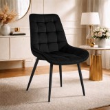 Scaun dining Artool Bera, catifea neagra, picioare metalice, 54x60x88 cm