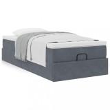 Pat Otoman Gossi 100x200 cm, Catifea Gri &Icirc;nchis, Saltea Arcuri, Topper Inclus, Depozitare