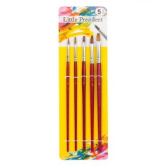 Set Pensule Pictură Little President, V&acirc;rf Plat, Mărimi Nr. 2-10, Păr Natural, 5 Bucăți, Roșu