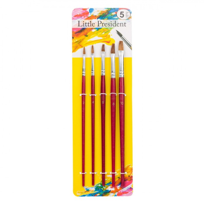 Set Pensule Pictură Little President, V&acirc;rf Plat, Mărimi Nr. 2-10, Păr Natural, 5 Bucăți, Roșu