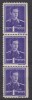ROMANIA 1943/1945 LP 153 REGELE MIHAI I FILIGRAN CC EROARE NEDANTELAT VERTICAL 1 LEU VIOLET STRAIF 3 TIMBRE STARE MNH, Nestampilat