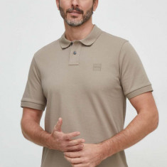 BOSS Orange tricou polo bărbați, culoarea maro, uni 50507803