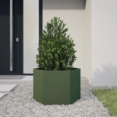 vidaXL Jardinieră grădină verde măsliniu 69x60x45 cm oțel hexagonal 851125 foto